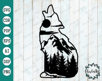 Howling Wolf Mountain Scene SVG: Silhouette Cut Files (Digital Download)