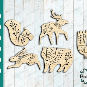 Bosdieren Svg, kerstversieringen SVG, kerstversiering set gesneden bestand, kerstscène svg, Instant Download - Eps, Pdf, Dxf, Cdr