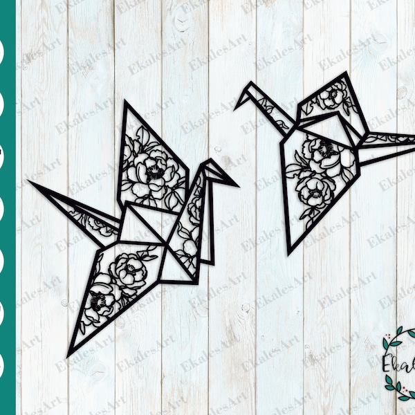 Paper Crane SVG, Origami Crane Svg, Origami Cut File, Abstract Svg, Japanese Decor, Silhouette of Birds Svg   - Eps, Pdf, Dxf, Ai, Cdr, Png