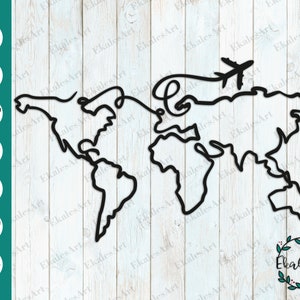 Reise um die Welt SVG-Datei, Weltkarte schneiden Datei, Weltkarte svg, Flugzeug svg, Flugzeug svg, Cnc-Fräser-Dateien - Eps, Pdf, Dxf, Cdr, Png, Ai