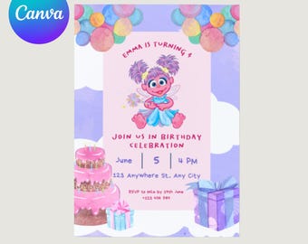 Personalized Abby Cadabby Birthday Invitation, Sesame Street Girl Invite, Kids Party Template, Editable Canva Instant Download