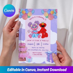Personalized Abby Cadabby and Elmo Birthday Invitation, Sesame Street Girl Invite, Kids Party Template, Editable Canva Instant Download