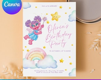 Personalized Abby Cadabby Birthday Invitation, Sesame Street Girl Invite, Kids Party Template, Editable Canva Instant Download