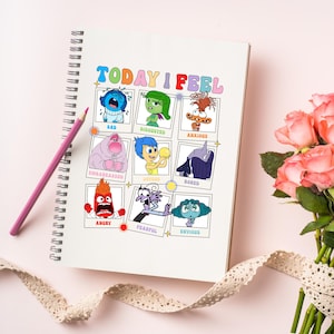 Inside Out Spiral Notebook, Today I Feel, Its Okay to Feel all the Feels, New Emotion Joy, Envy, Ennui, Sadness, Anxiety,Disgust, Fear,Anger