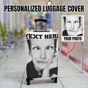 Personalized Luggage Cover 2 Sided Print, Travel Bag Cover Gift, Custom Luggage Cover Gift for Family Friends, Face Luggage Cover Suitcase