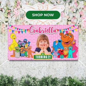 Personalisierte Sesame St Geburtstagsbanner mit Foto Ihres Kindes, Party Decor, Geburtstag Decor