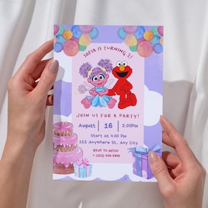 Personalisierte Abby Cadabby und Elmo Geburtstagseinladung, Sesamstraße Mädchen einladen, Kinder Party Vorlage, bearbeitbare Canva Sofort-Download