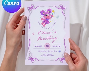 Personalized Abby Cadabby Birthday Invitation, Sesame Street Girl Invite, Kids Party Template, Editable Canva Instant Download