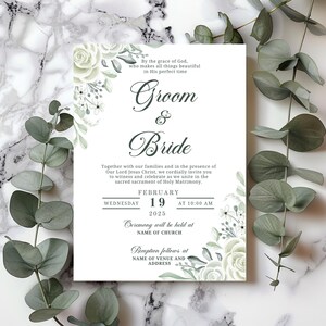Plantilla de invitación de boda personalizada / Invitación de boda verde salvia imprimible / Plantilla de invitación de boda verde salvia, rsvp, código QR de rsvp