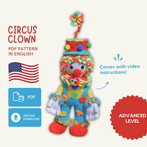 Crochet Clown Pattern with Video Tutorial | Detailed PDF Tutorial | Advanced Crochet Amigurumi Doll | Instant Download Doll Pattern