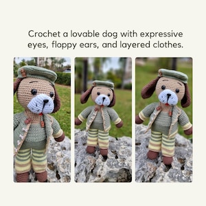 Crochet Dog Pattern PDF | Amigurumi Plush with Floppy Ears, Hat & Clothes | English and Hebrew Instructions | Advanced Level Project
