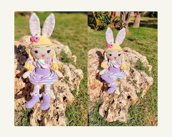 Advanced Crochet Pattern Bunny Doll | Lovely Girl Rabbit with Dress & Flowers | English and Hebrew PDF Tutorial | Digital File