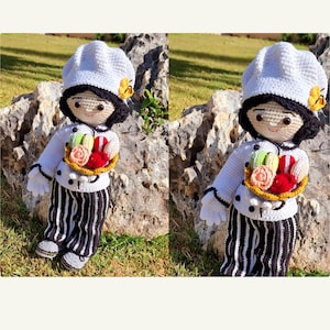 Patrón de muñeca de chef a crochet / Tutorial detallado de amigurumi en hebreo / Traje de chef y tazón de cocina / Descarga digital en PDF