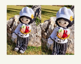Häkelanleitung für Kochpuppen | Ausführliche Amigurumi-Anleitung auf Hebräisch | Koch Outfit & Küchen Schüssel | Digitaler PDF-Download