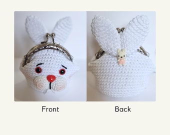 Patrón de crochet para monedero (PDF) / Bolso con forma de conejito / Clutch amigurumi con orejas de conejito / Instrucciones en hebreo / Proyecto avanzado