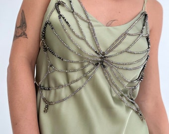 Shine crop-top butterfly. Beaded top. Wedding stile