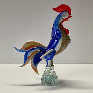 Handmade Murano Venetian glass sculpture Rooster, Italy