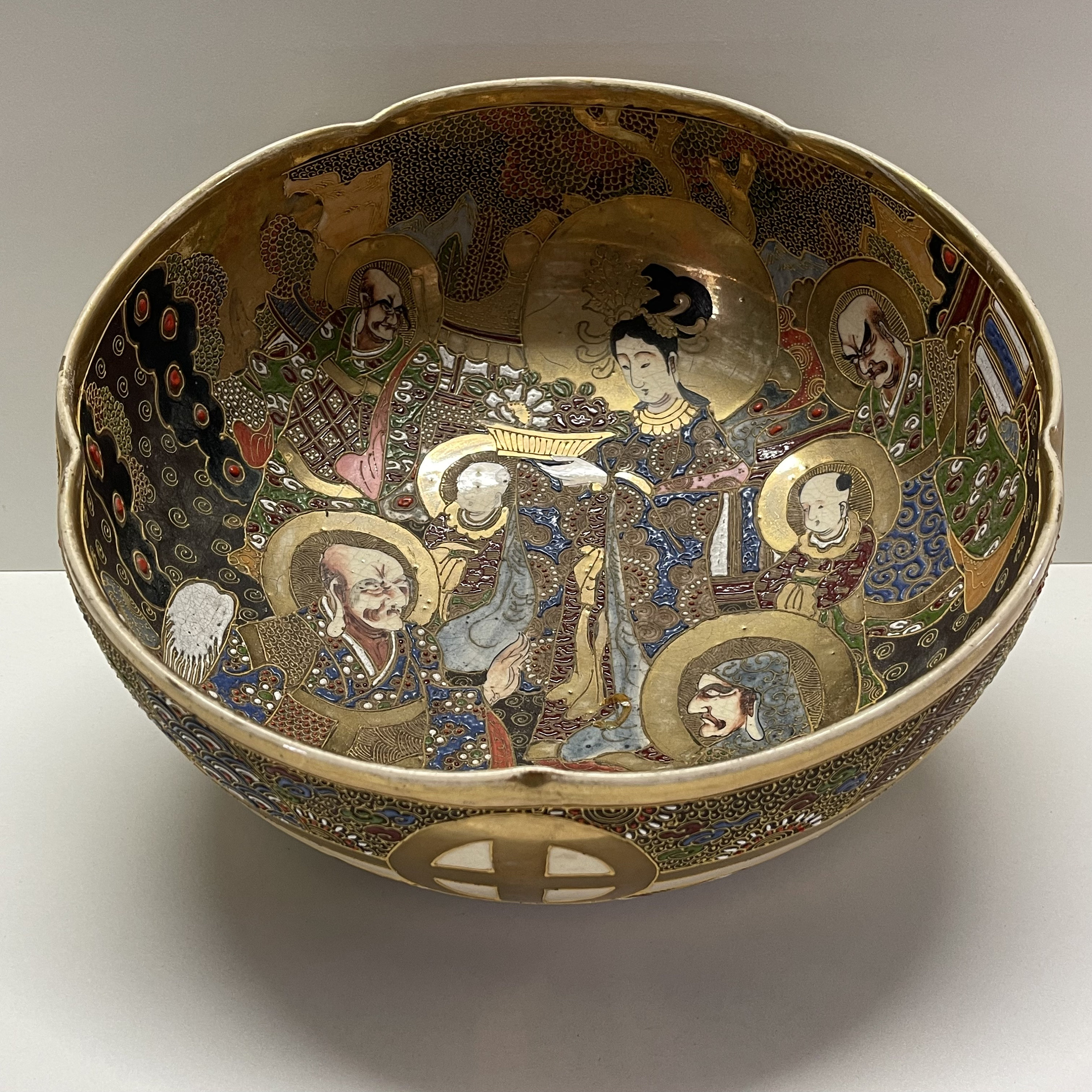 Japanese Satsuma Thousand Immortals Porcelain Bowl, Ca. 19th