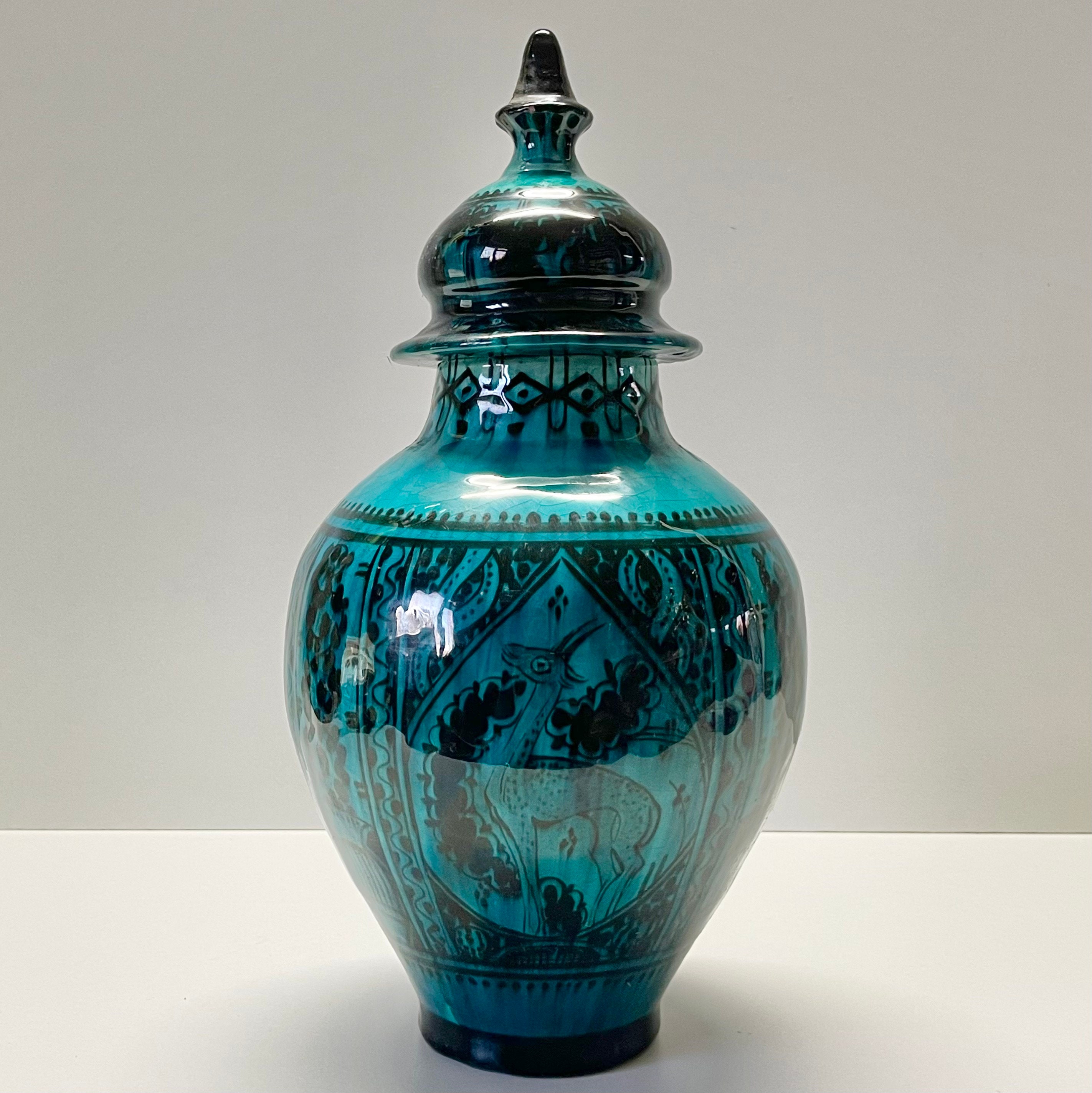 ROYAL DELFT - PORCELEYNE Fles - Polychrome Vase With Lid