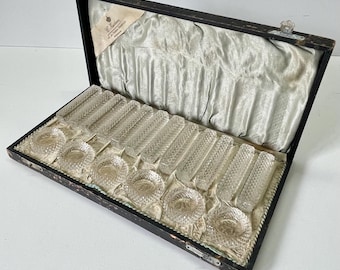Antique Art Deco Hand Sharpened Crystal Knife Rests 12 pcs + Salt Cups