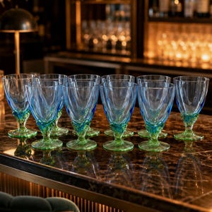 Bahia two-tone blue/green "mermaid" glasses by Bormioli Rocco - Set of 10 pcs