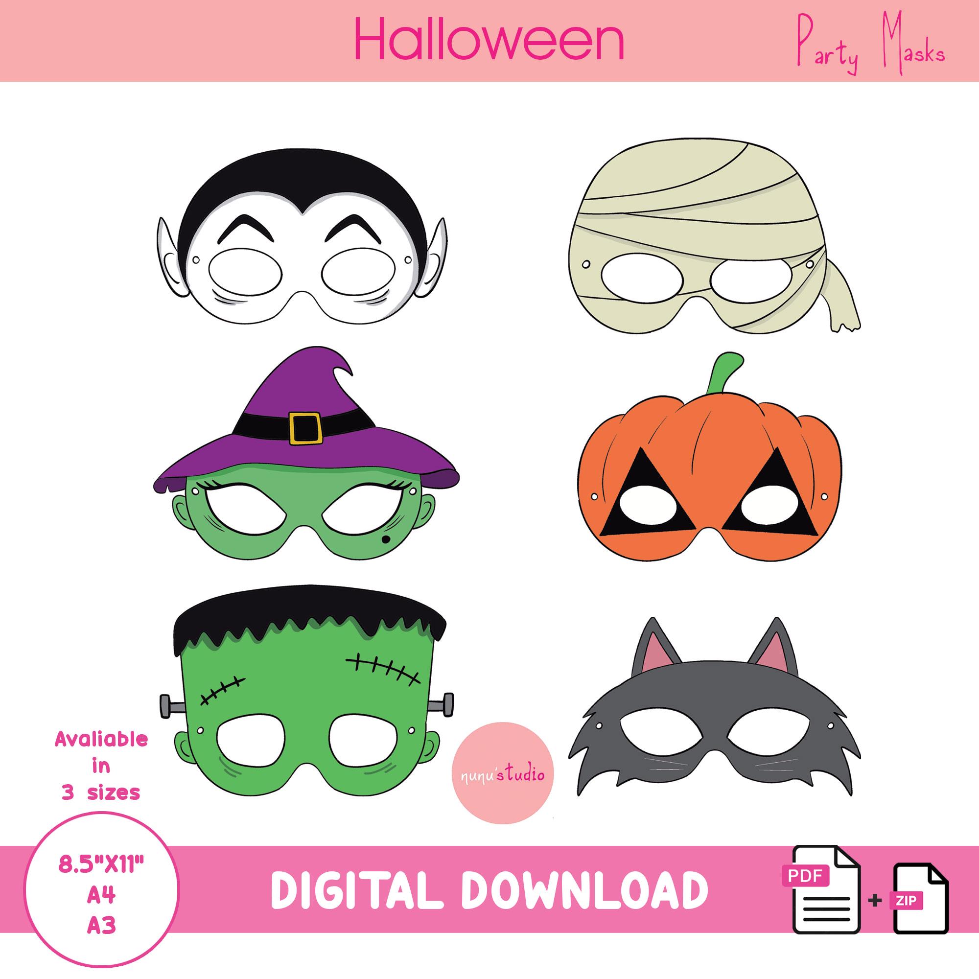 19 Paper Halloween Masks for a Simple and Fun Costume 4 Printable Halloween Masks: DIY Coloring Costume (Digital Download)
