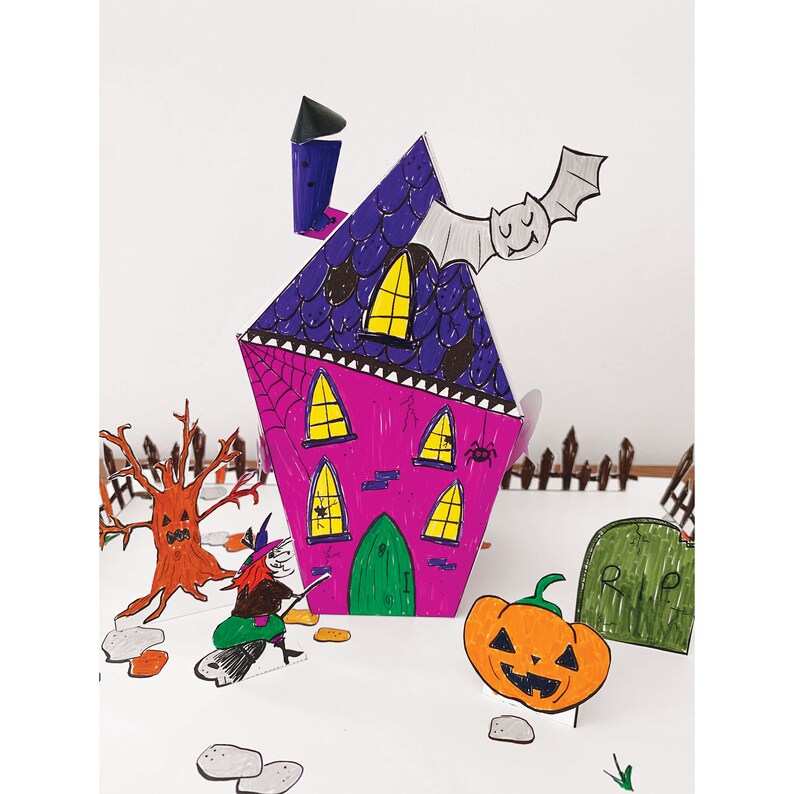 Haunted House Paper Craft Activity Printable Halloween Craft Etsy