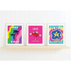 Print Set of 3, Gallery Wall Print Set, Digital Download, Trendy Colorful Posters, Retro Style Poster, Digital Poster Print, Colorful art