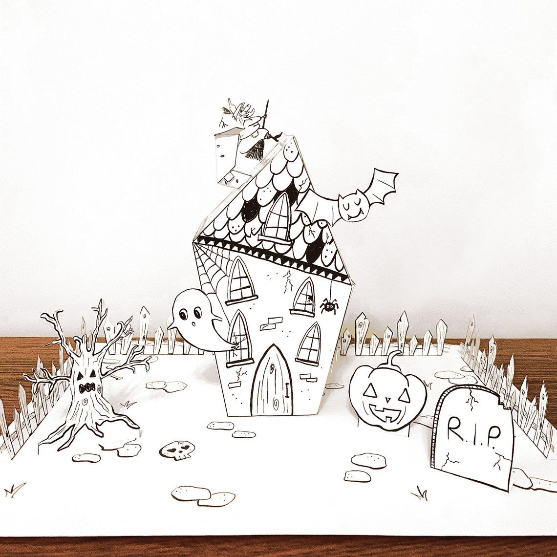 Haunted House Paper Craft Activity Printable Halloween Craft Etsy
