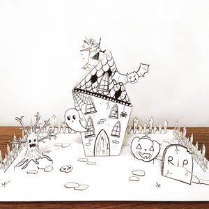 Spukhaus Papier Handwerk Aktivität, druckbare Halloween Craft House, Sofort-Download, Halloween druckbare Bastelset für Kinder, Papier Handwerk