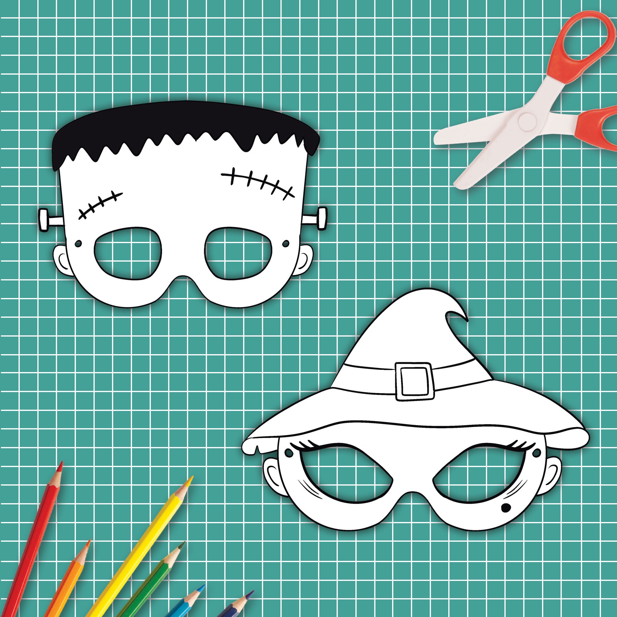 Halloween Masks, Printable Halloween Masks, Halloween Costume, Halloween Coloring Masks, Monster