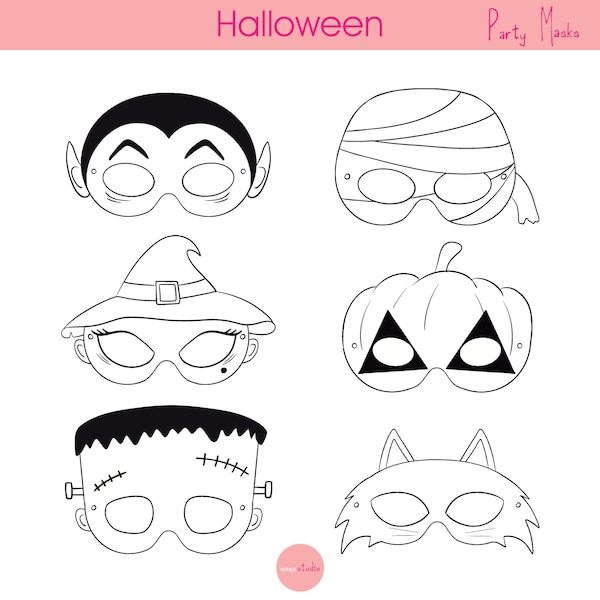 Masques D'Halloween, Masques D'Halloween Imprimables, Costume D'Halloween, Masques À Colorier D'Halloween, Monstre, Sorcière, Citrouille, Loup Garou, Vampire, Momie