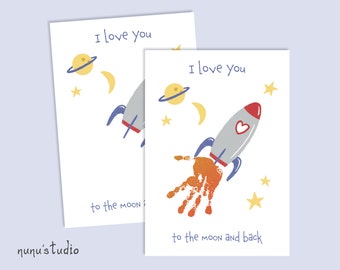 Cohete a la Luna con huella de mano: Manualidad DIY para el Día de la Madre (Descarga digital)