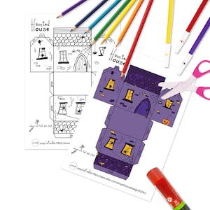 Haunted House Paper Craft Activity, Printable Halloween House, Halloween Craft For Kids, Paper House, Coloring Craft House, Instant Download