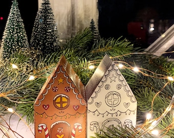 Printable Gingerbread House Paper Craft: Christmas Coloring Activity (Digital Download)