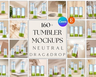 160+ Neutral Tumbler Mockup Templates: Canva Mockups (Digital Download)