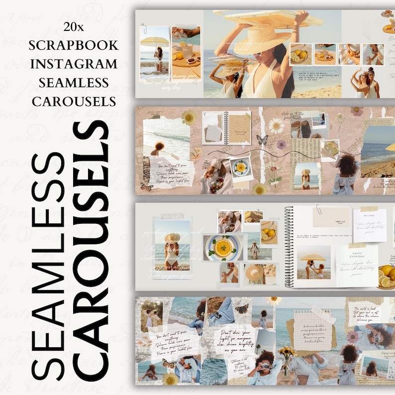 Scrapbook Instagram Carousel Templates: 20 Seamless Canva PRO Posts ...