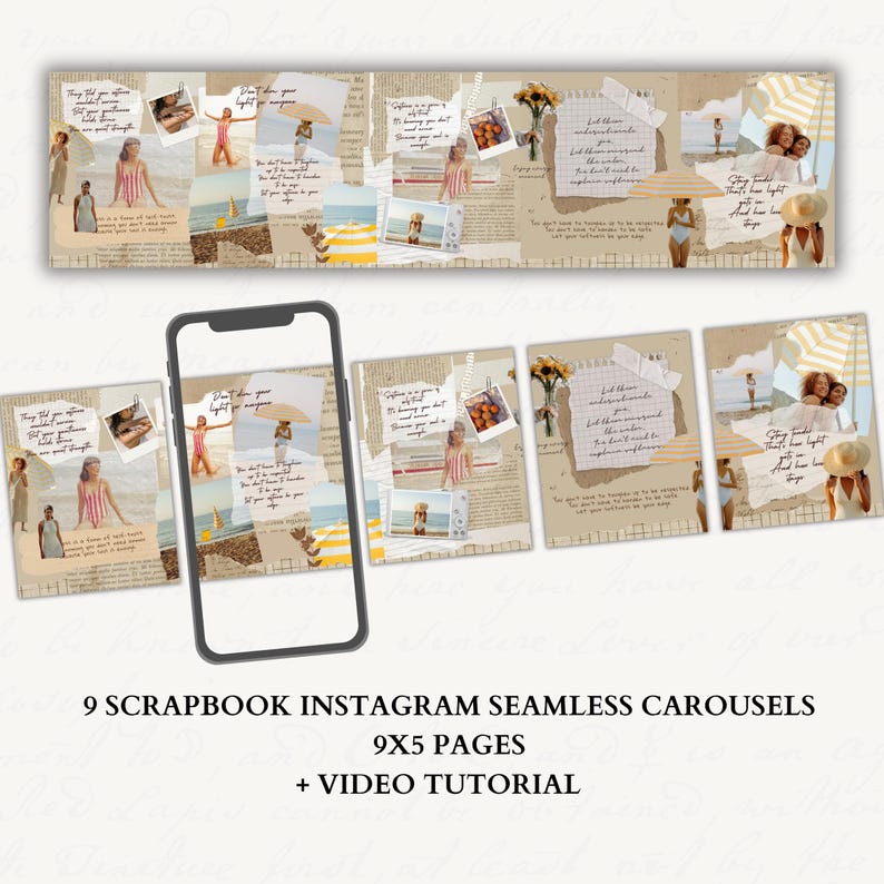 Scrapbook Instagram Carousel Template: 9 Seamless Canva PRO Posts (PDF ...
