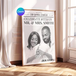 Wedding Newspaper Poster Template: Custom Photo Frame (Canva, Digital Download)