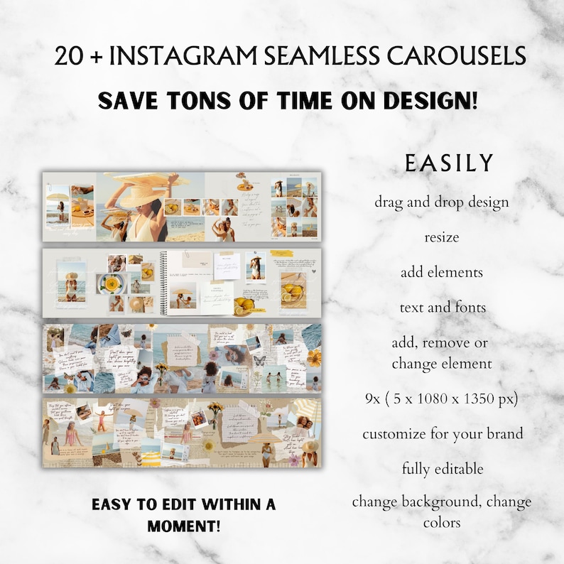 Scrapbook Instagram Carousel Templates: 20 Seamless Canva PRO Posts ...
