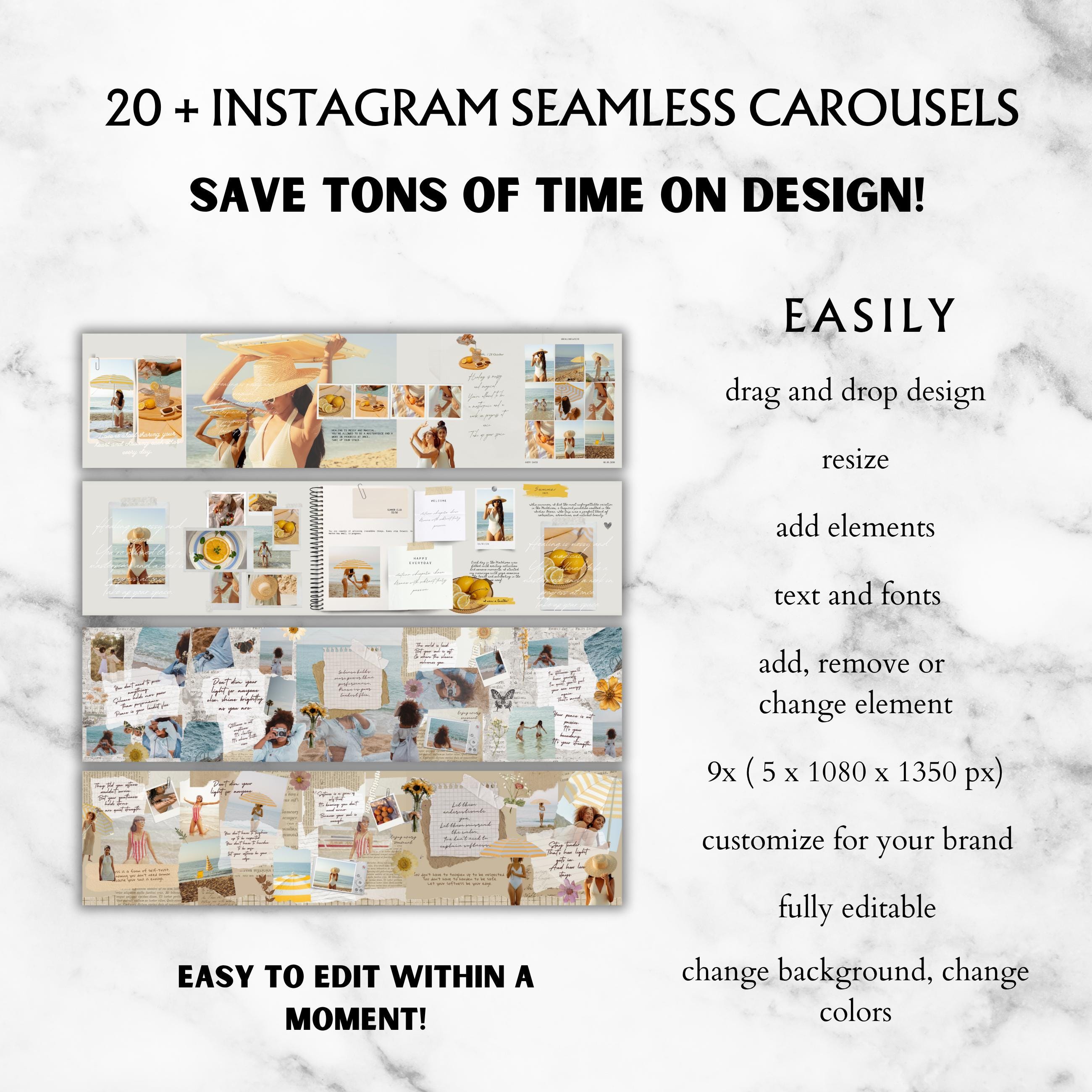 Scrapbook Instagram Carousel Templates: 20 Seamless Canva PRO Posts ...