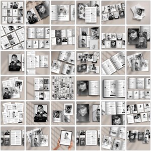 May include: A collection of open books, magazines, and a tablet, all featuring black and white images of a woman. The pages contain text and images. Some books are open to display the content. The overall theme is a guide or module.