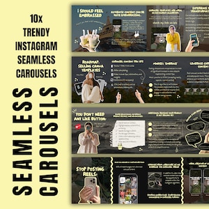 Trendiga Instagram-karusellmallar: Gul IG, företagsinnehåll (Canva PRO, digital nedladdning, +350 klistermärken)