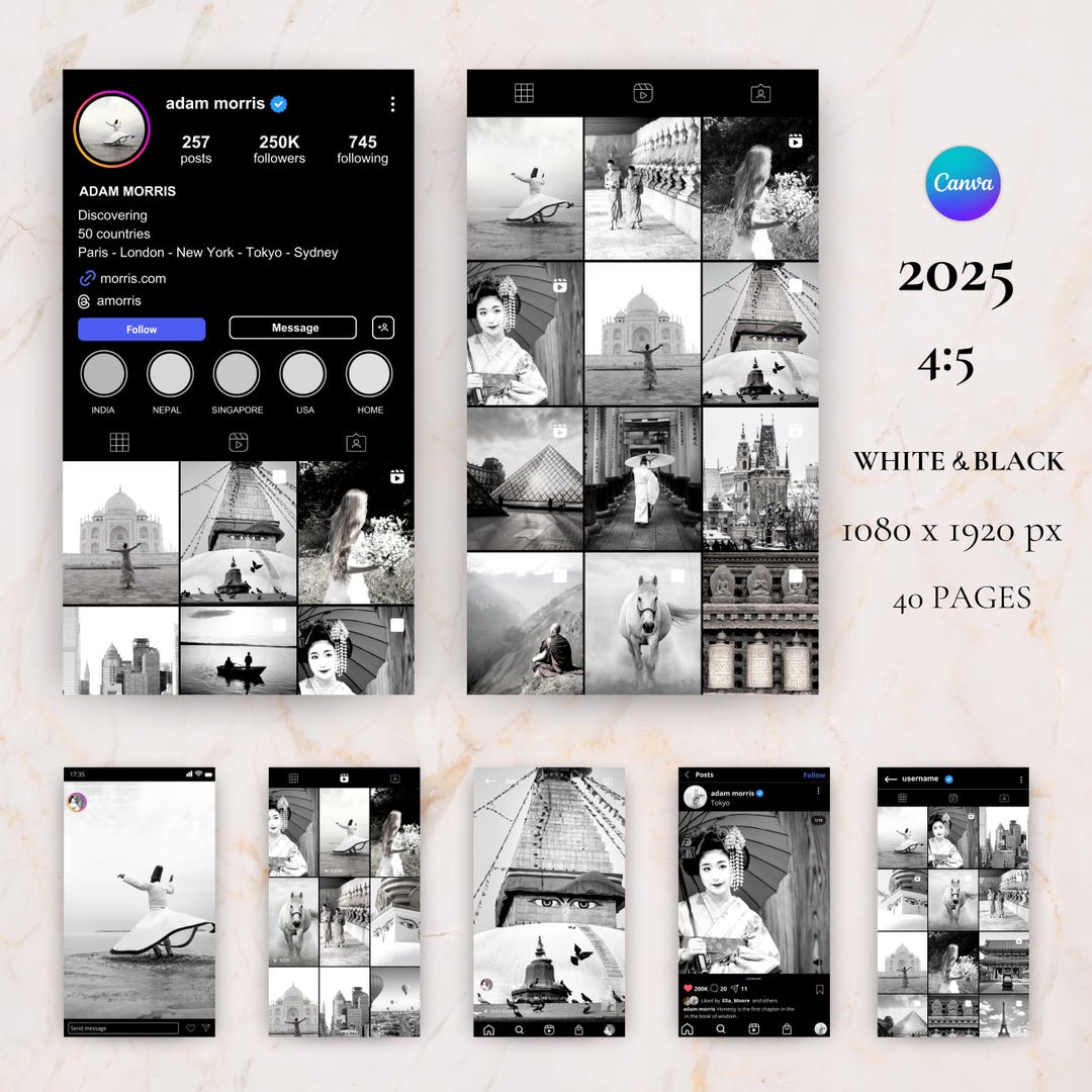 Instagram Mockup Templates: Black & White Social Media (2025 Canva ...