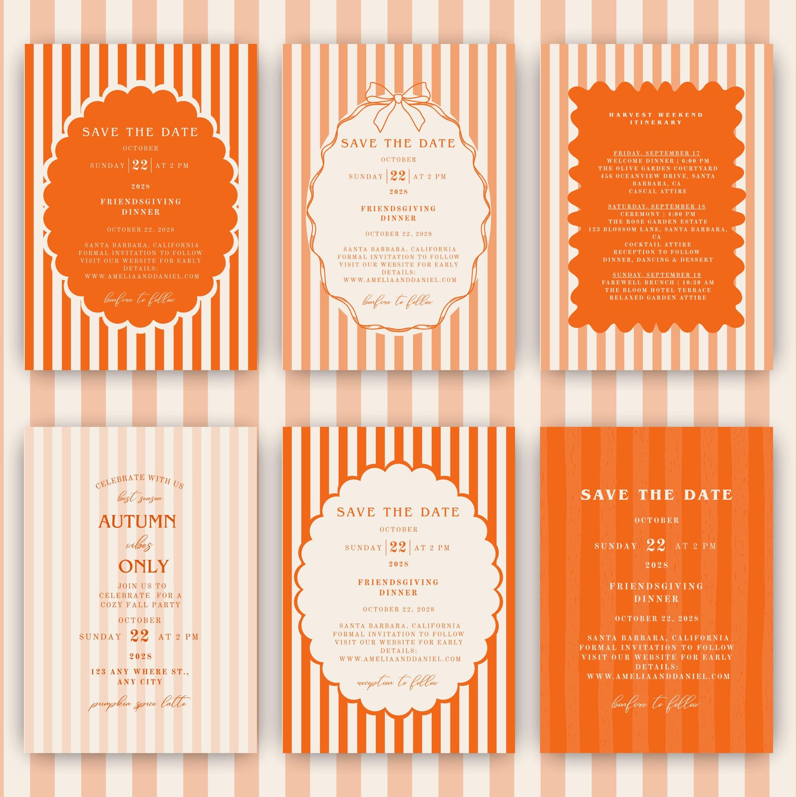 11 Orange Invitation Suite: Modern Trendy Canva Template (digital ...