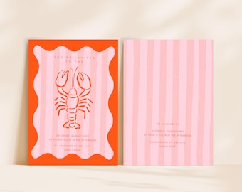 Lobster Birthday Invitation: Ocean Theme Party, Printable Canva Template (Digital Download)