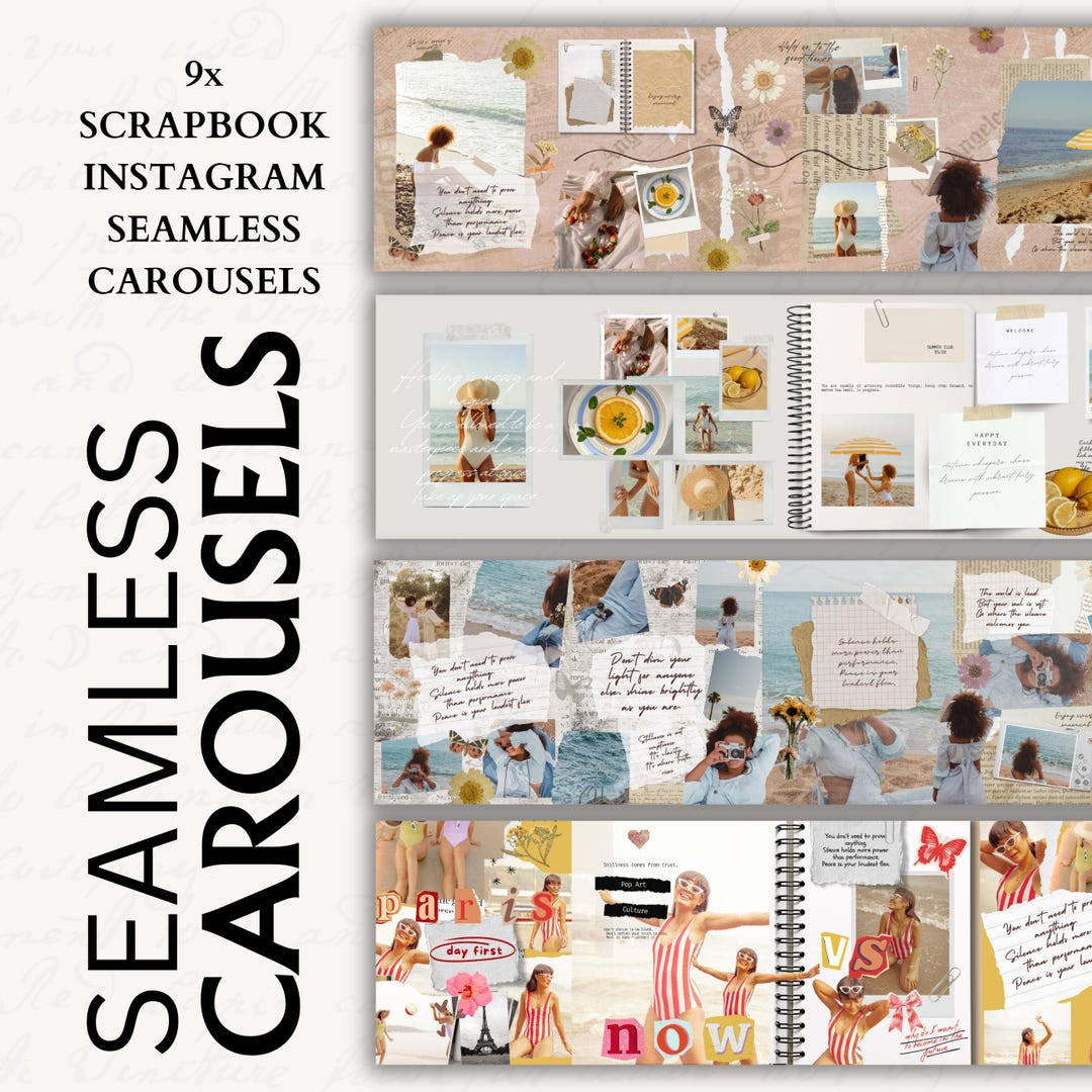 Scrapbook Instagram Carousel Template: 9 Seamless Canva PRO Posts (PDF ...
