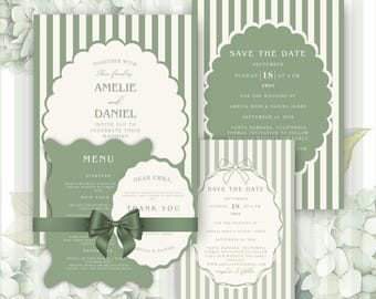 Wavy Wedding Invitation Suite: Modern Minimalist Canva Template (Digital Download)