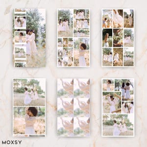 May include: A collage of six images featuring people in white and cream-colored outfits in a natural outdoor setting. The images are arranged in a grid-like pattern, with some overlapping. The word "MOXSY" is at the bottom left.