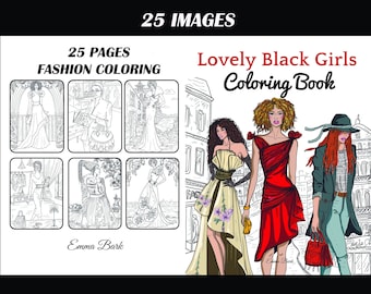 25 Lovely Black Girls Coloring Book: African American Fashion Coloring Book. PDF DOWNLOAD, Fashion Coloring Book